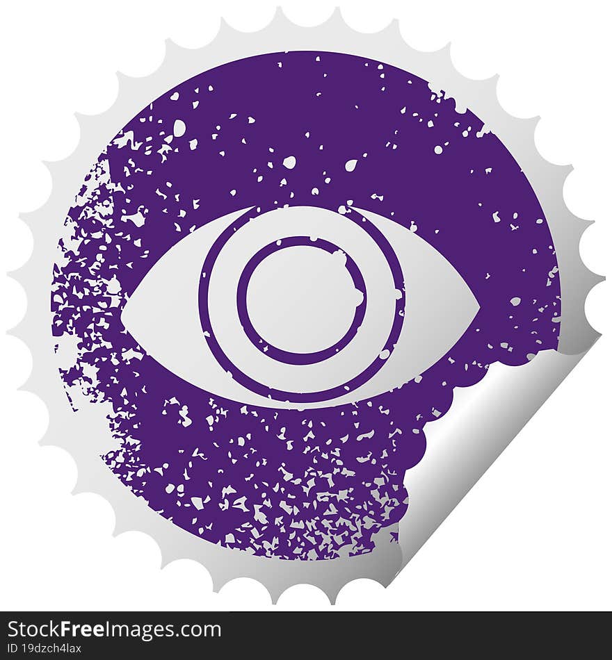 distressed circular peeling sticker symbol of a eye