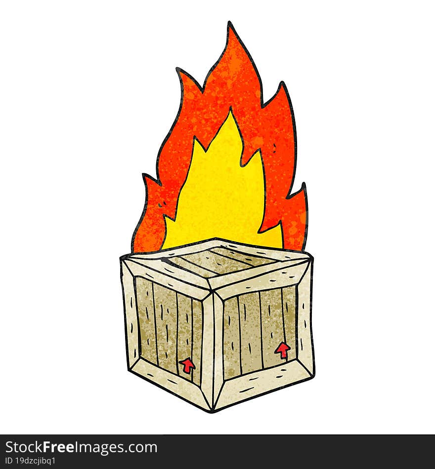 textured cartoon burning crate