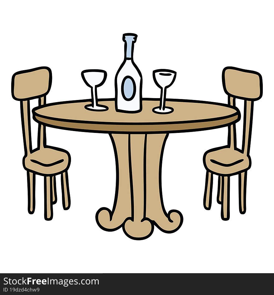 hand drawn cartoon doodle dinner table and drinks