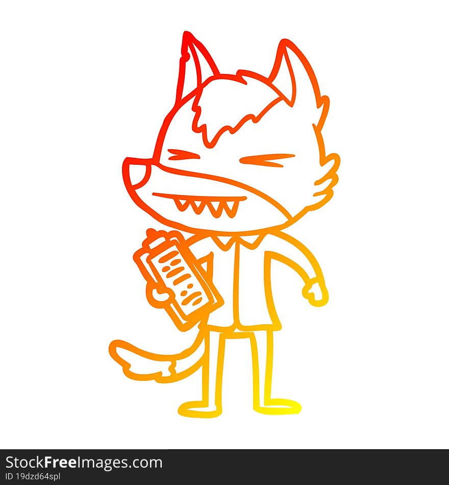 warm gradient line drawing angry wolf cartoon