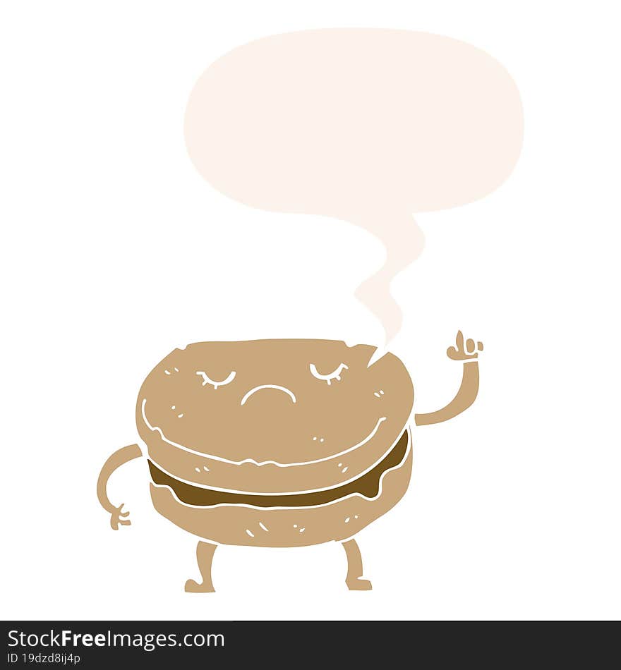 cartoon biscuit and speech bubble in retro style