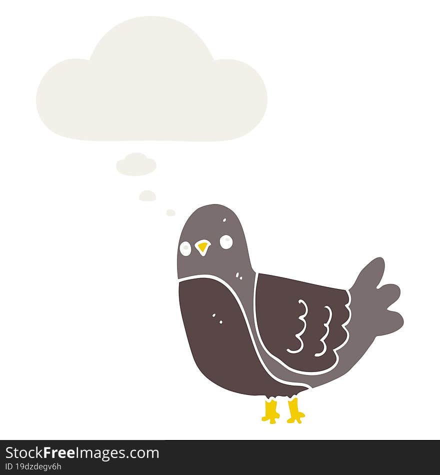 cartoon bird with thought bubble in retro style