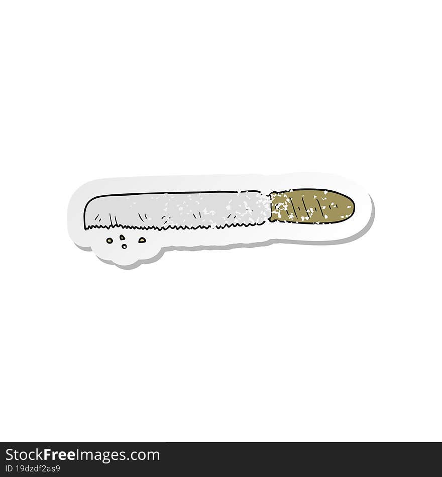 Retro Distressed Sticker Of A Cartoon Bread Knife