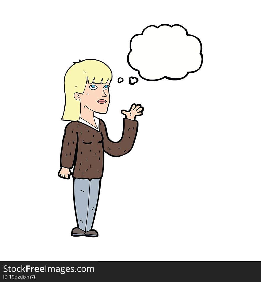 Cartoon Woman Explaining With Thought Bubble