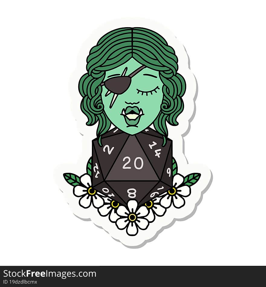 Half Orc Rogue With Natural Twenty Dice Roll Sticker