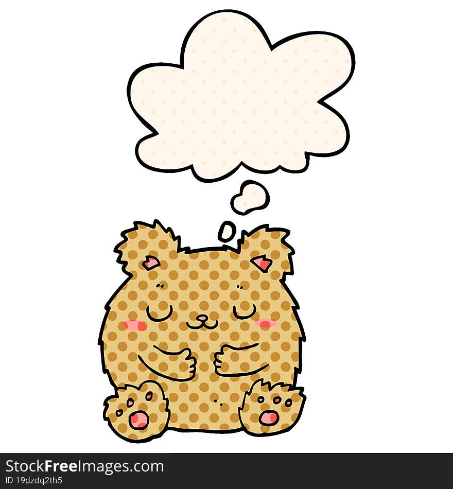 cute cartoon bear and thought bubble in comic book style