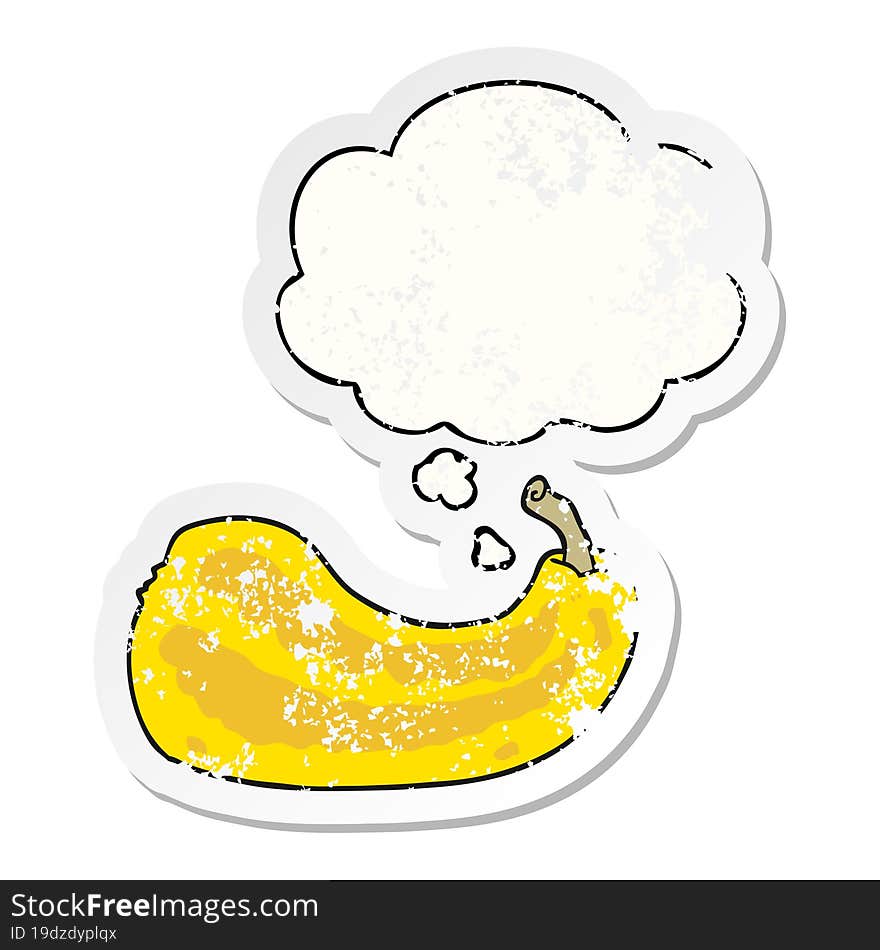 Cartoon Squash And Thought Bubble As A Distressed Worn Sticker