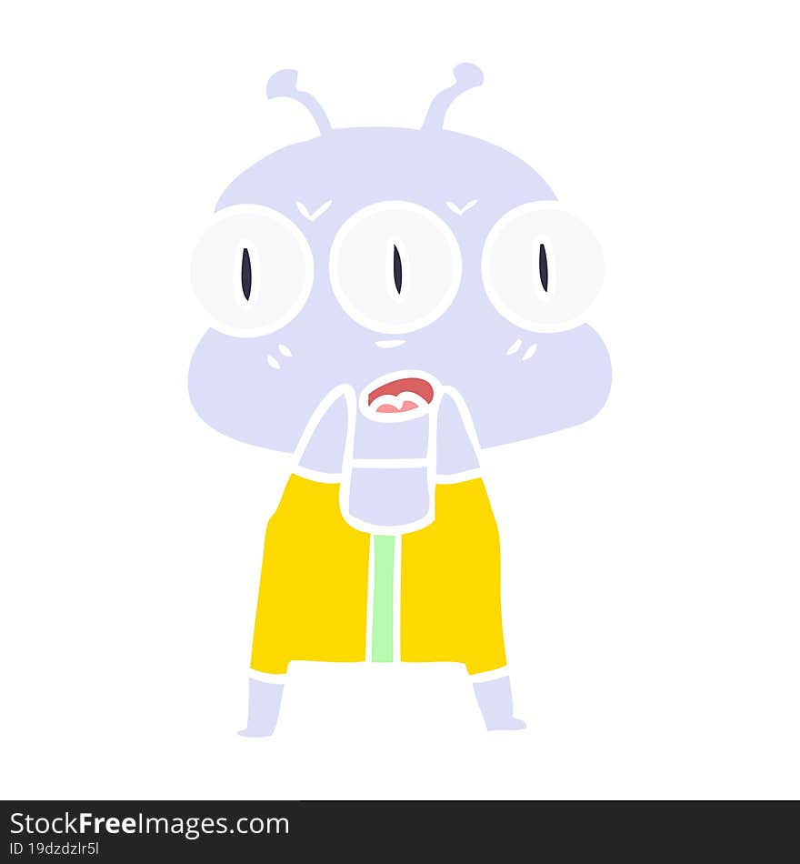 Flat Color Style Cartoon Three Eyed Alien