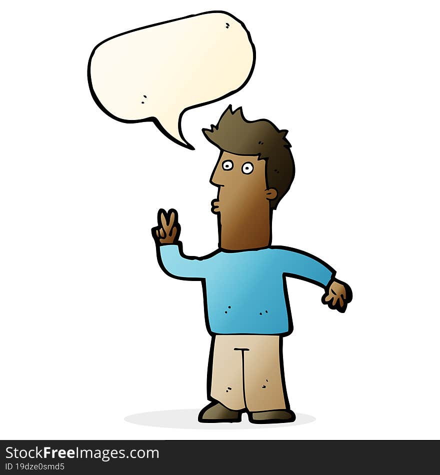 cartoon man signalling with hand with speech bubble