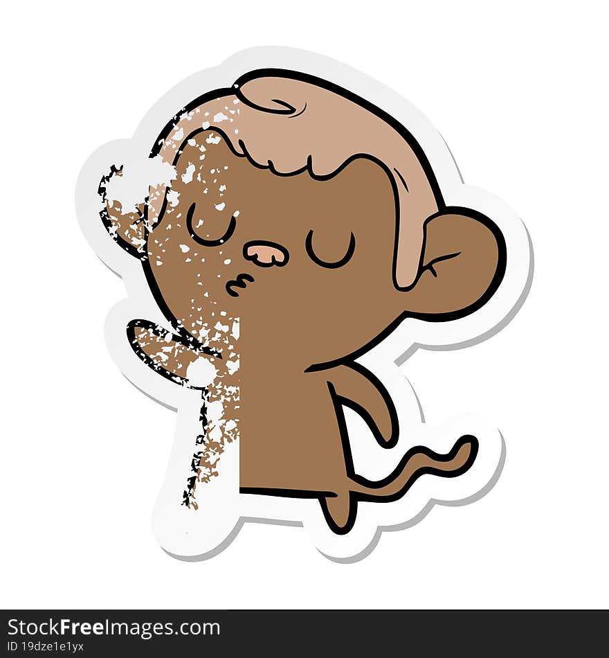 distressed sticker of a cartoon monkey