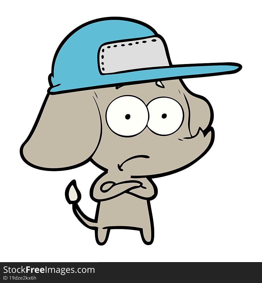 cartoon unsure elephant wearing trucker cap. cartoon unsure elephant wearing trucker cap