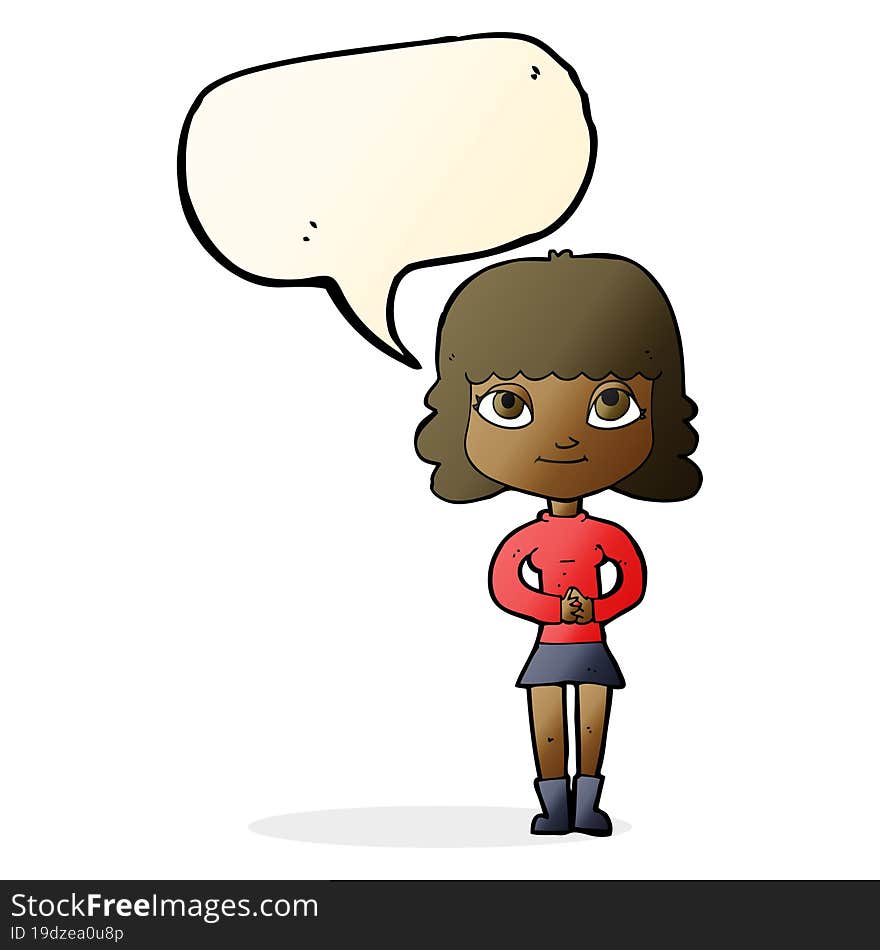 cartoon happy woman with speech bubble