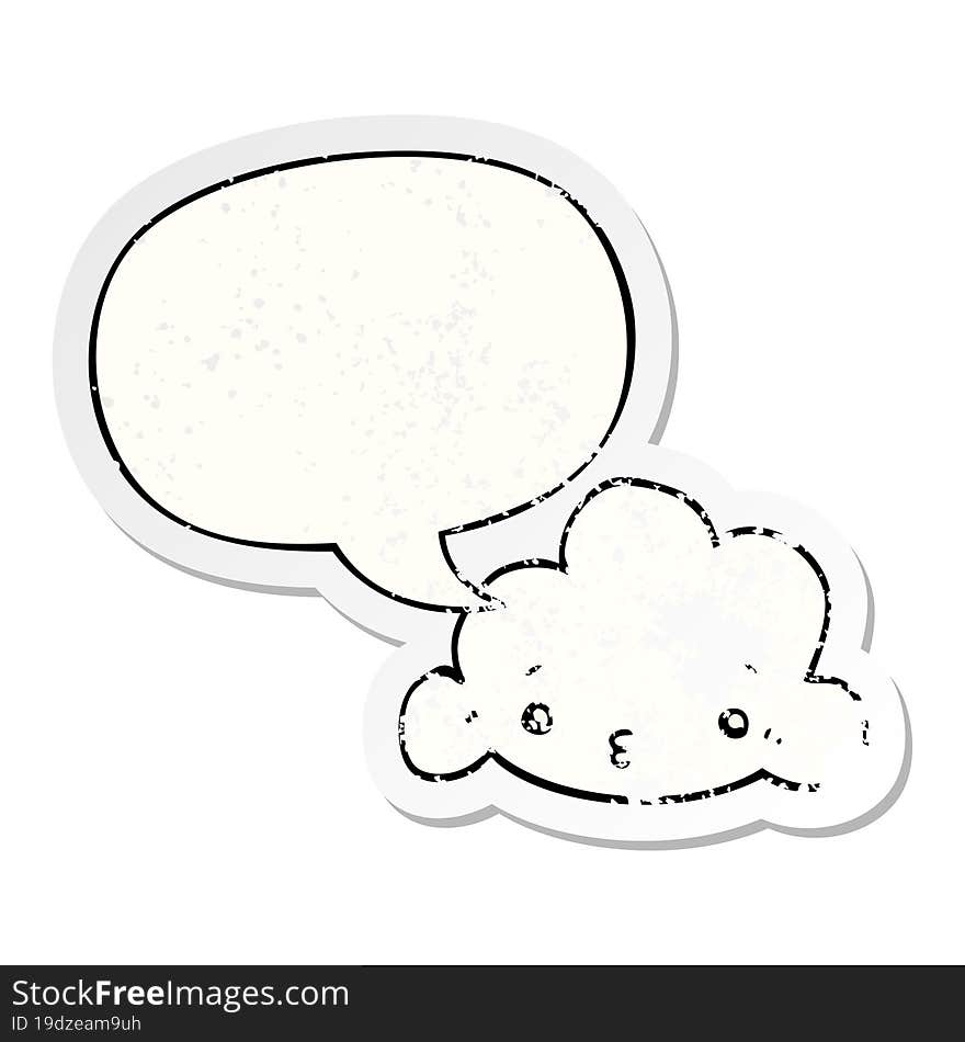 cute cartoon cloud and speech bubble distressed sticker