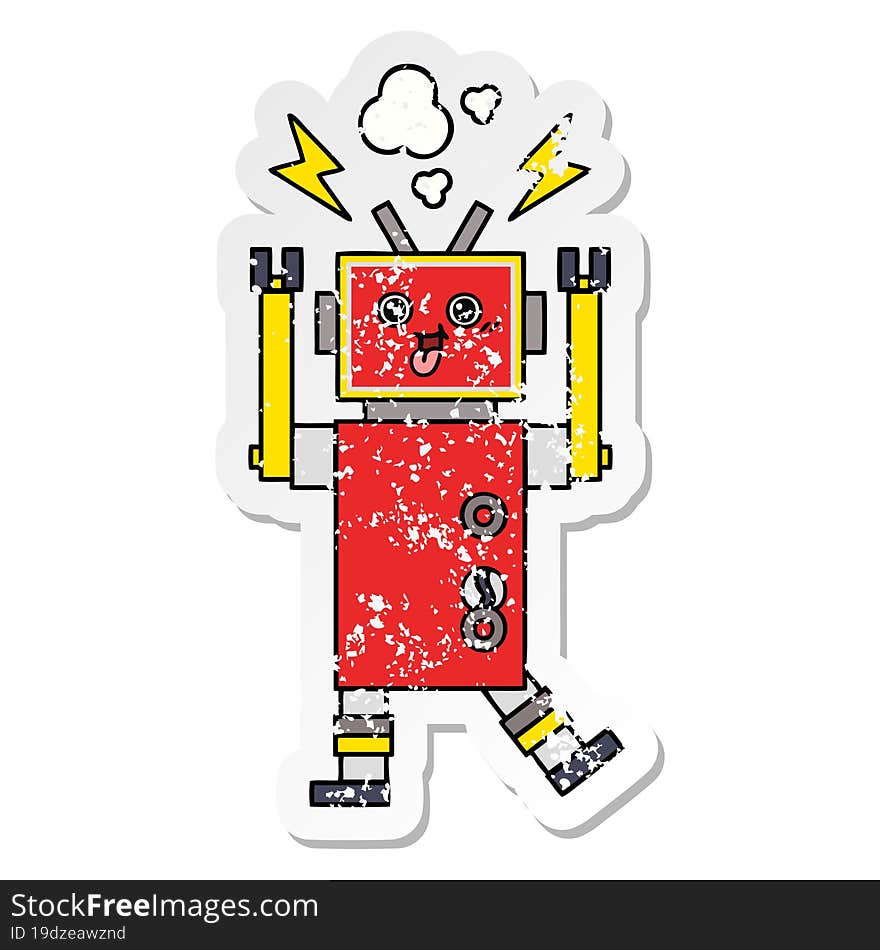 Distressed Sticker Of A Cute Cartoon Robot