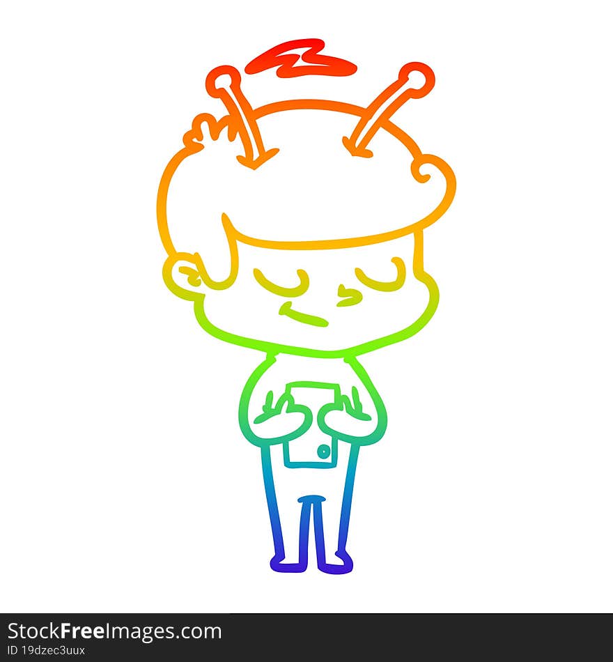 rainbow gradient line drawing friendly cartoon spaceman