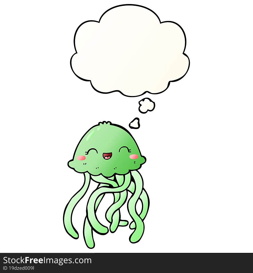 cute cartoon jellyfish and thought bubble in smooth gradient style