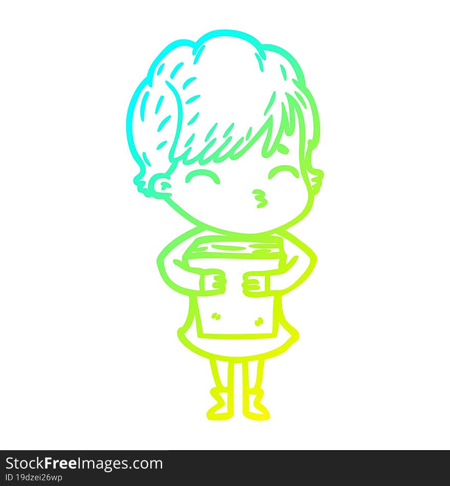 cold gradient line drawing cartoon woman thinking