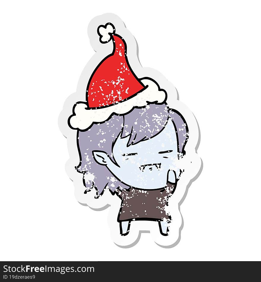 Distressed Sticker Cartoon Of A Undead Vampire Girl Wearing Santa Hat