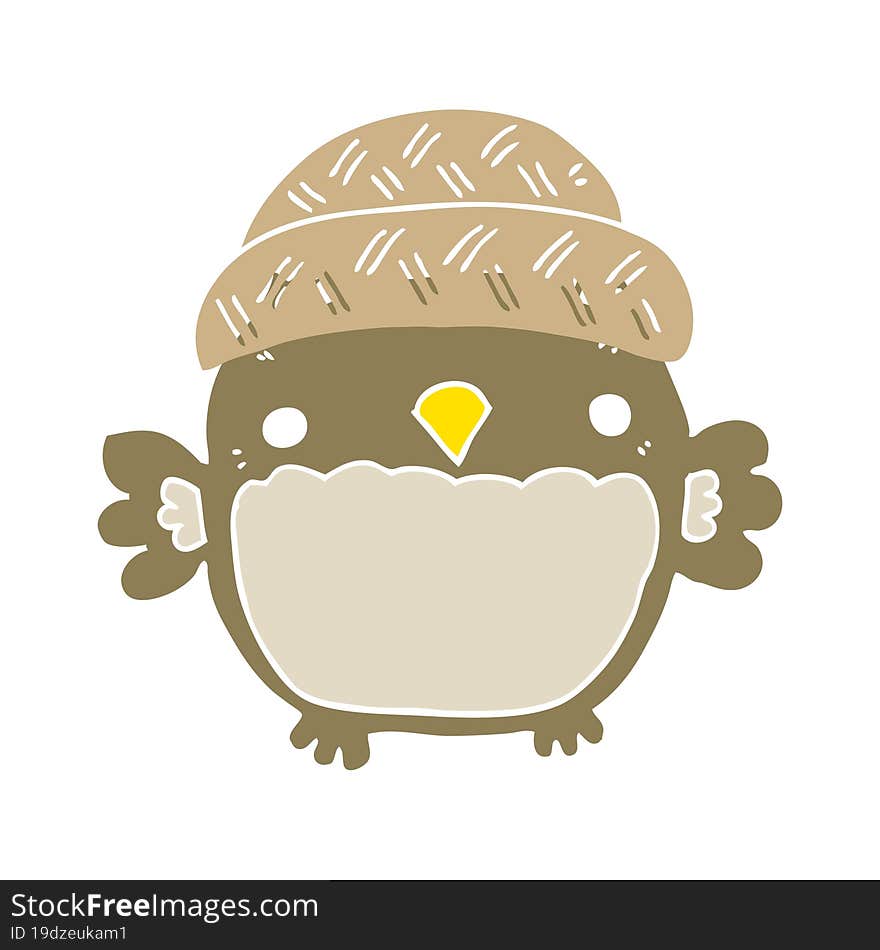 cute flat color style cartoon owl in hat