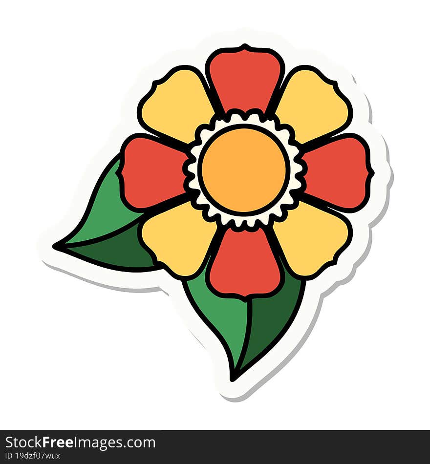 sticker of tattoo in traditional style of a flower. sticker of tattoo in traditional style of a flower