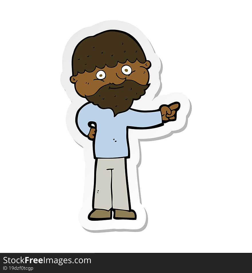 sticker of a cartoon bearded man pointing