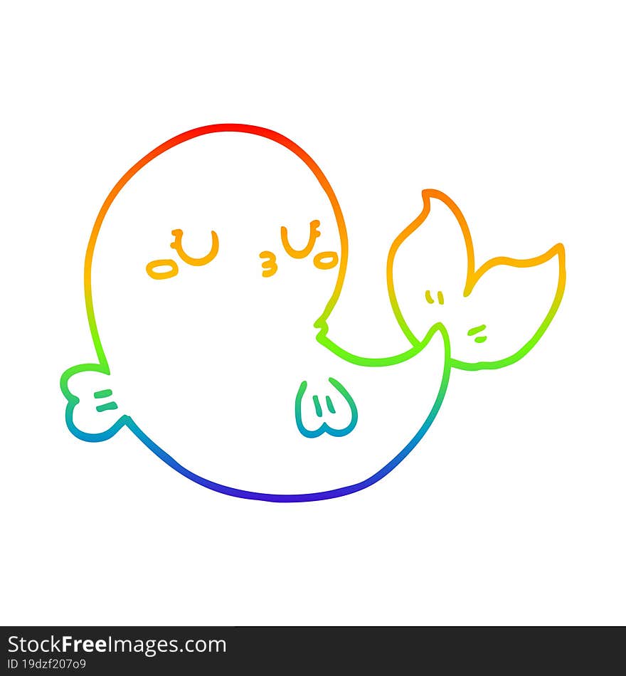 Rainbow Gradient Line Drawing Cute Cartoon Whale