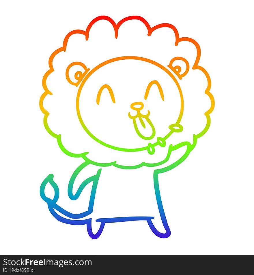 rainbow gradient line drawing of a happy cartoon lion