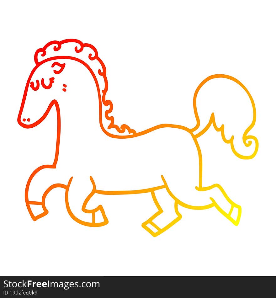 warm gradient line drawing cartoon horse running