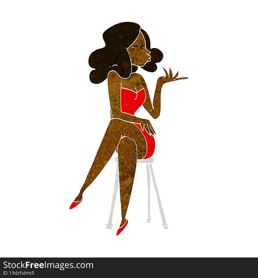 Cartoon Woman Sitting On Bar Stool