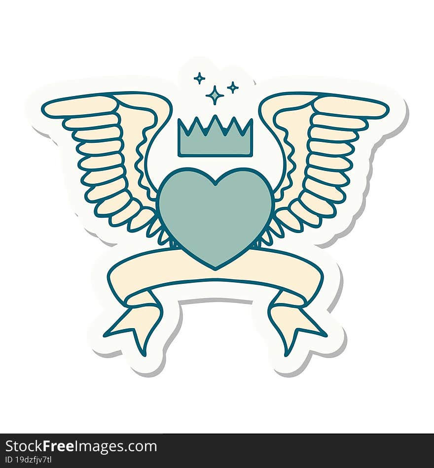 Tattoo Sticker With Banner Of A Heart With Wings