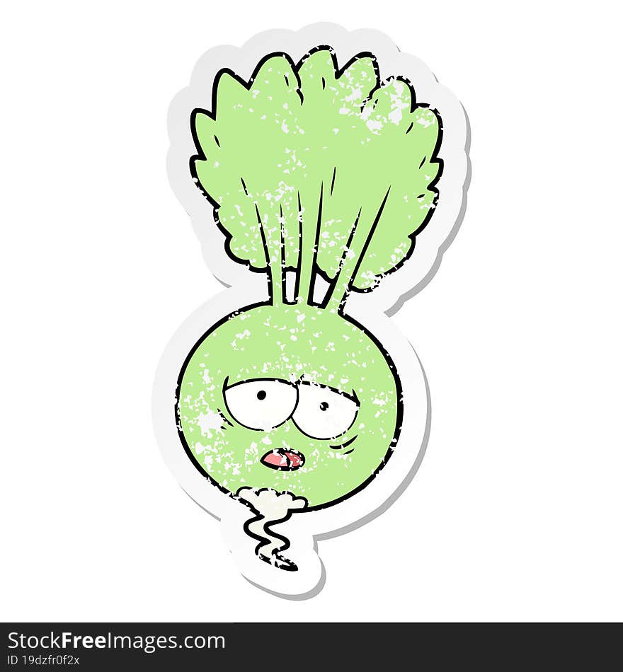 Distressed Sticker Of A Cartoon Root Vegetable