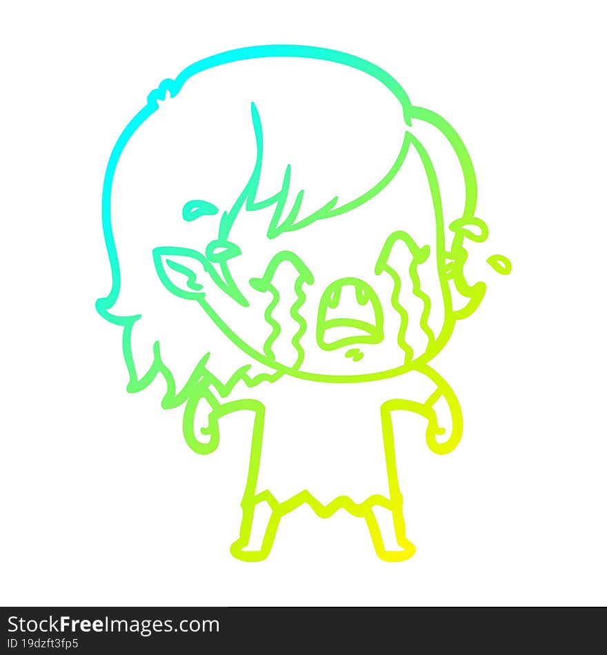 cold gradient line drawing cartoon crying vampire girl