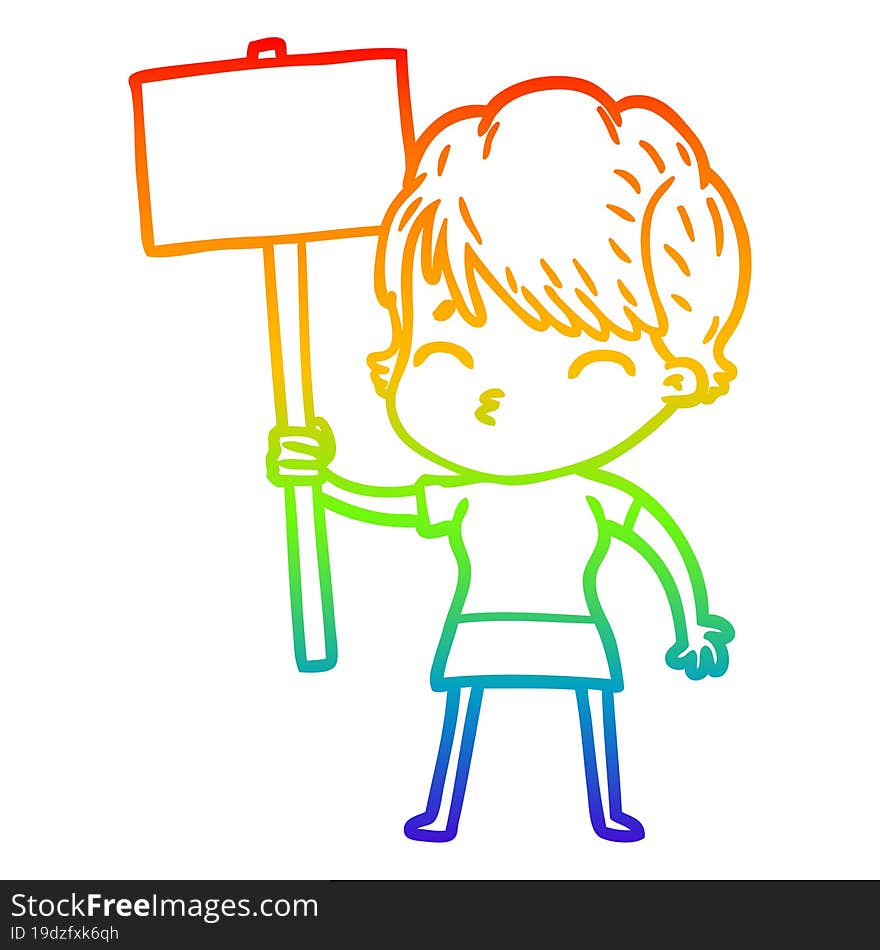 rainbow gradient line drawing cartoon woman thinking