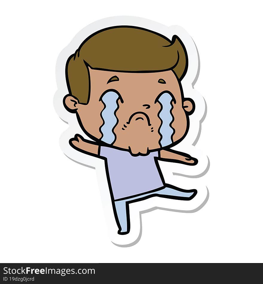 sticker of a cartoon man crying