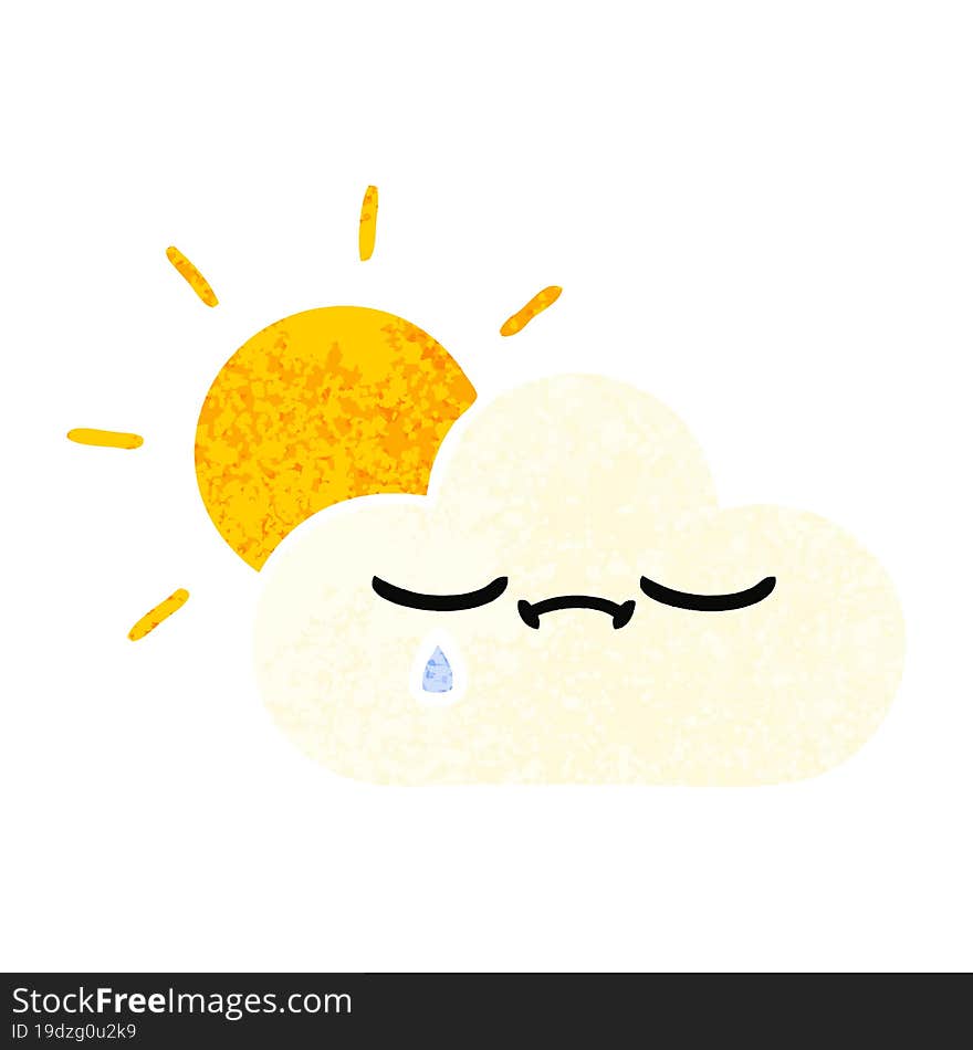 retro illustration style cartoon of a sunshine and cloud