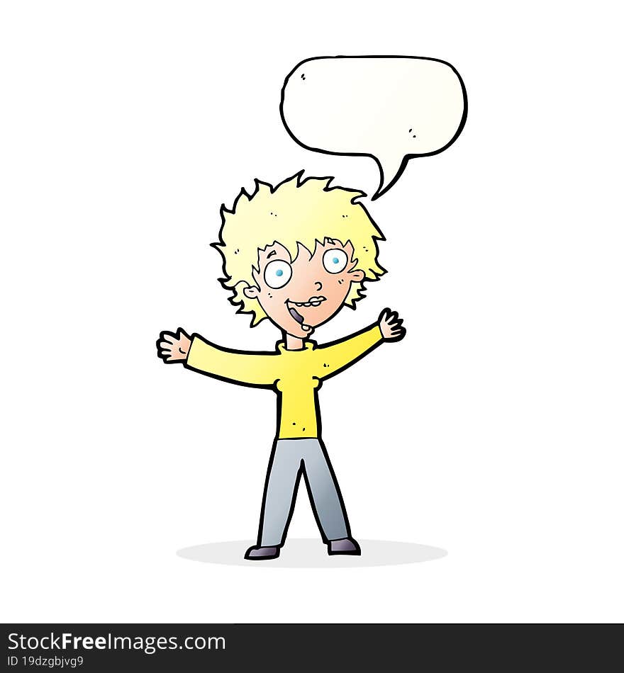 cartoon excited woman with speech bubble