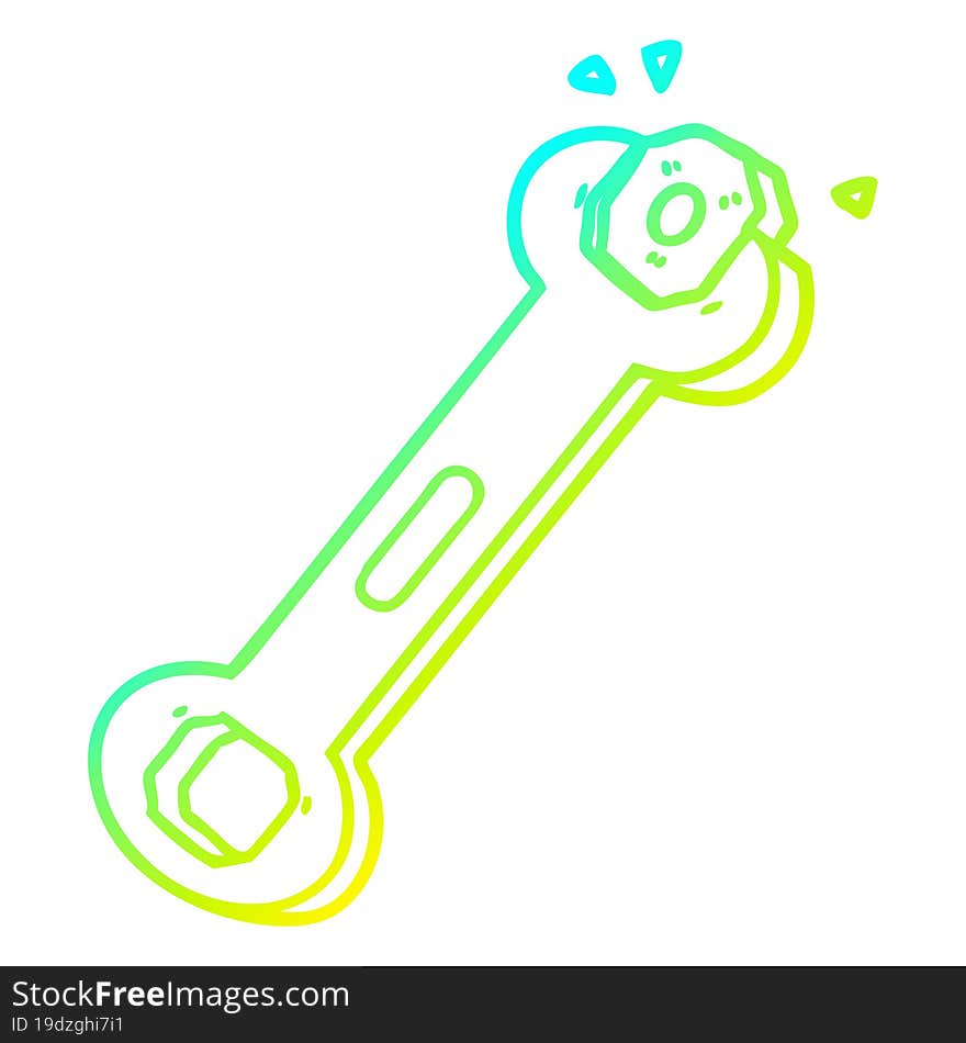 cold gradient line drawing cartoon spanner turning nut