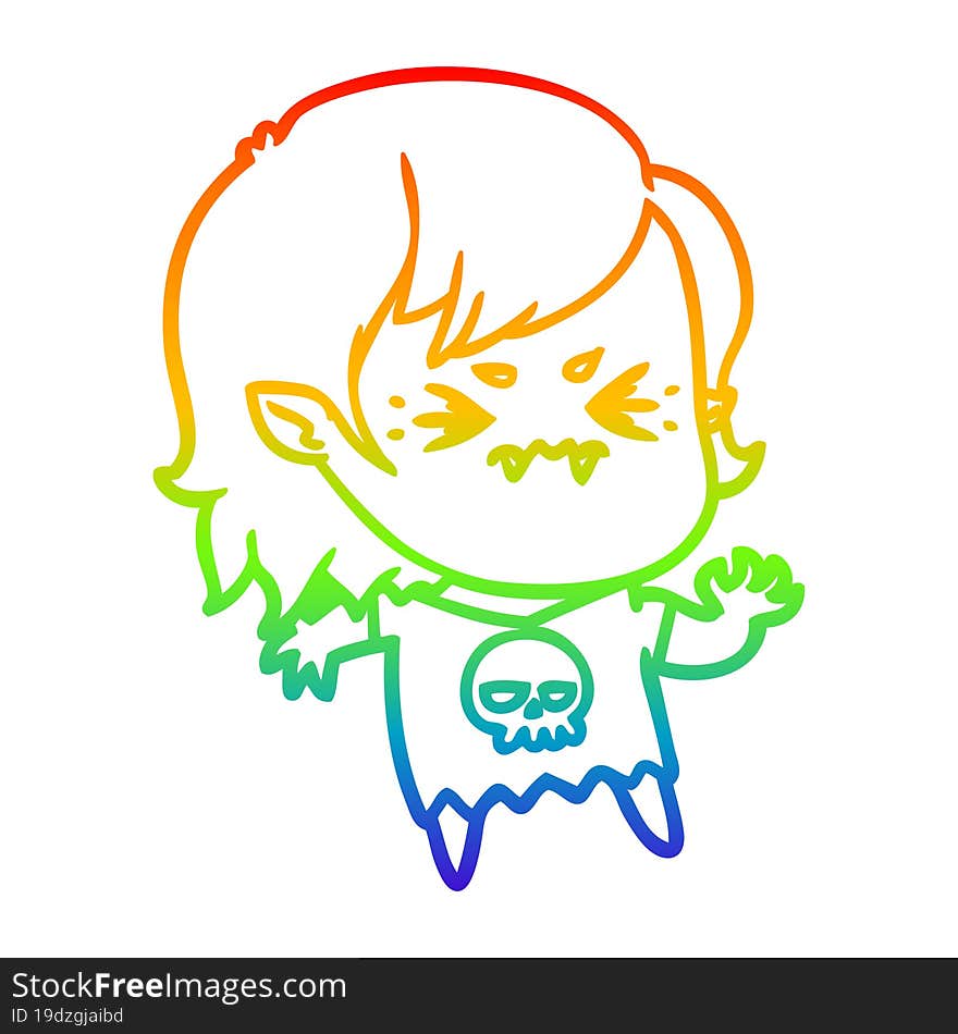 Rainbow Gradient Line Drawing Annoyed Cartoon Vampire Girl