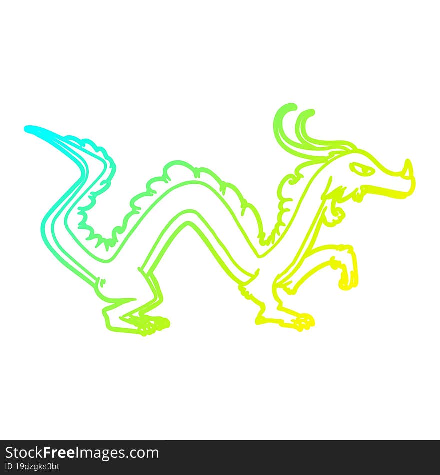 cold gradient line drawing of a cartoon dragon