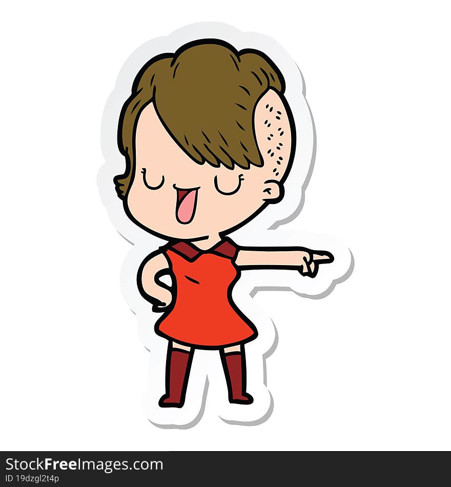 Sticker Of A Cute Cartoon Girl With Hipster Haircut