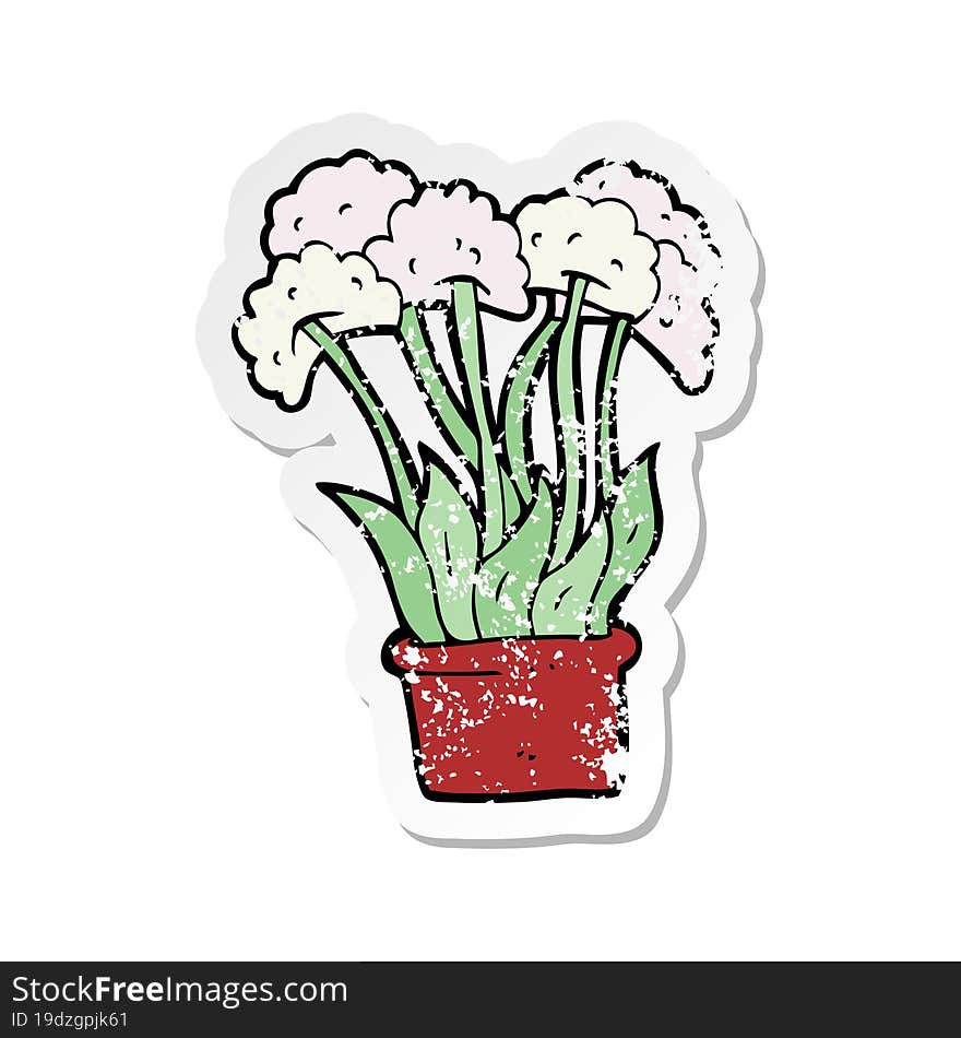 retro distressed sticker of a cartoon flowers in pot