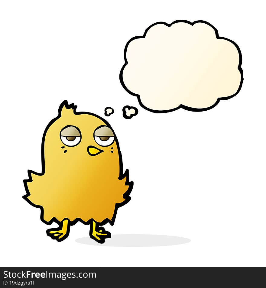 cartoon bored bird with thought bubble