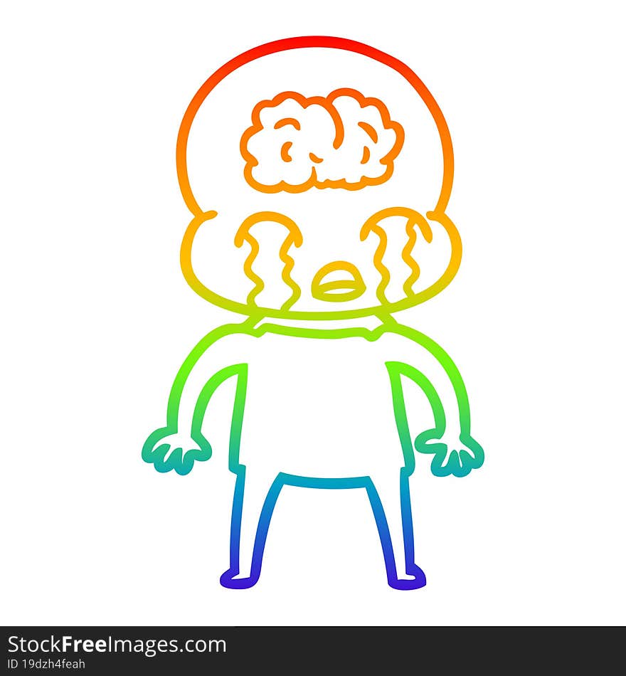 rainbow gradient line drawing cartoon big brain alien crying