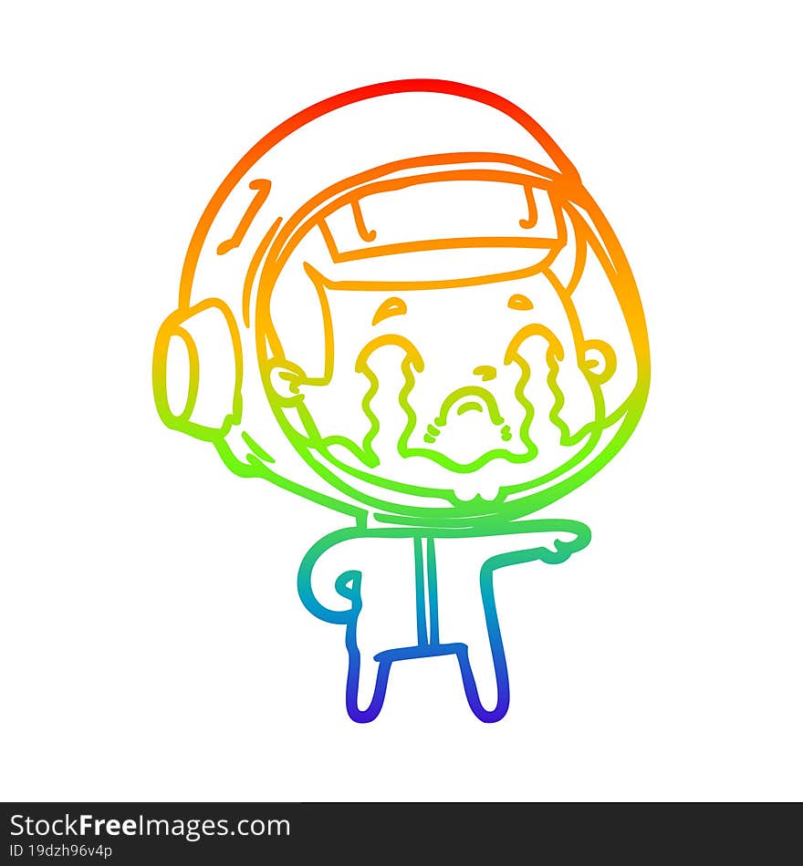 rainbow gradient line drawing of a cartoon crying astronaut