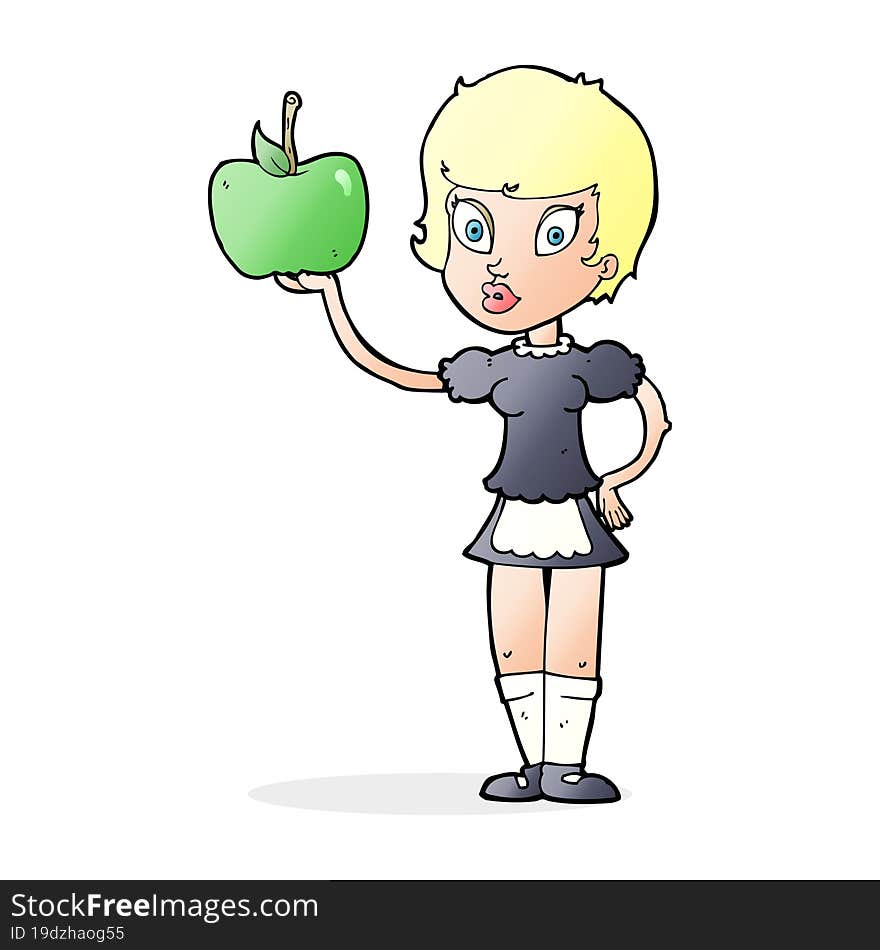 Cartoon Waitress With Healthy Food