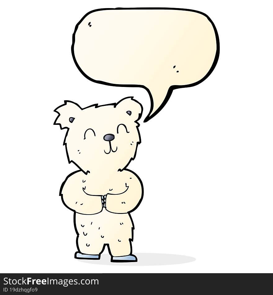 cartoon happy little polar bear with speech bubble