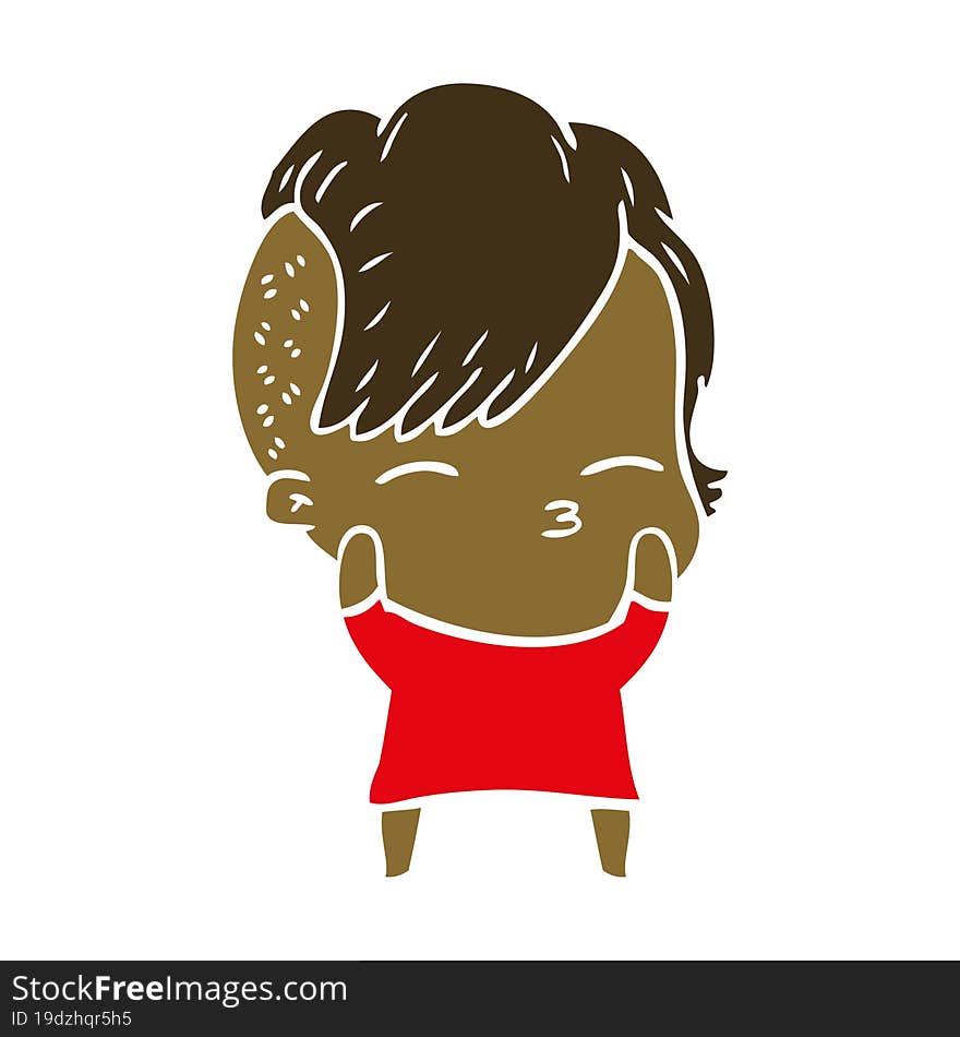 flat color style cartoon squinting girl