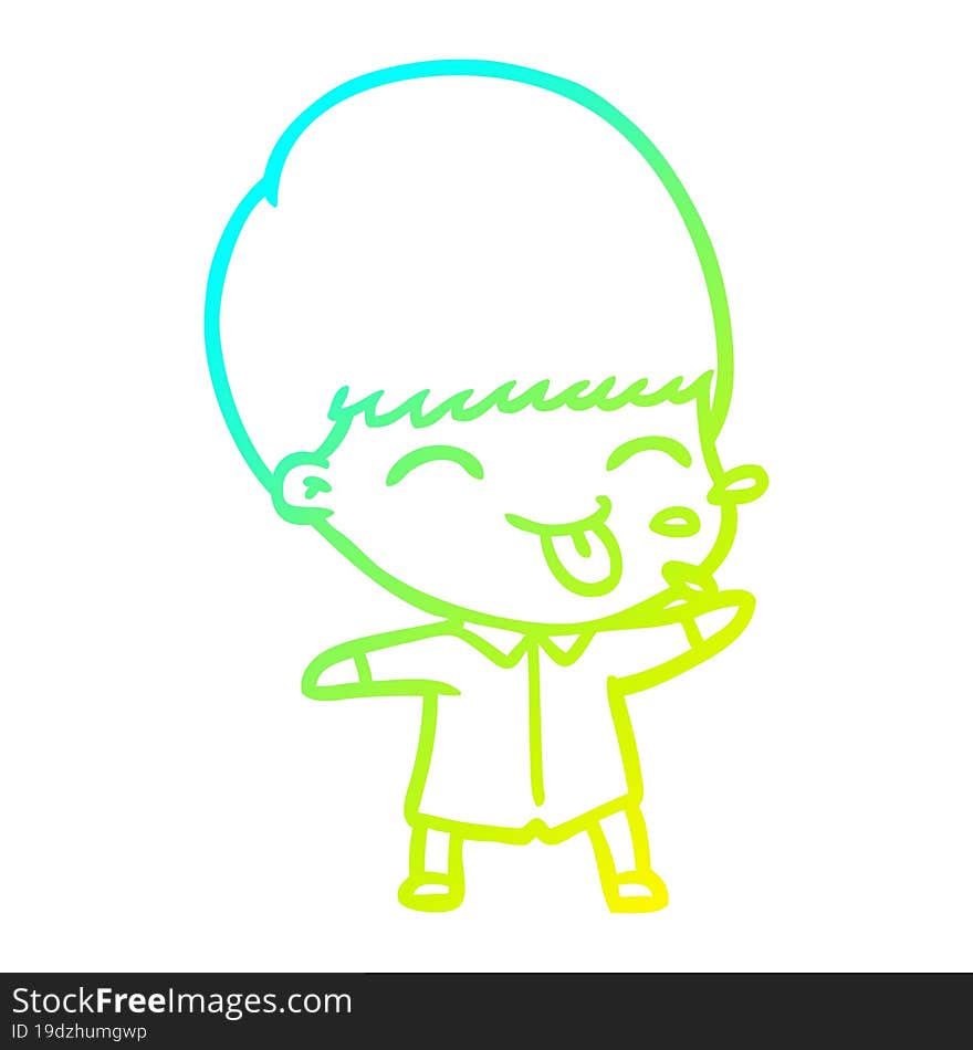 Cold Gradient Line Drawing Funny Cartoon Boy