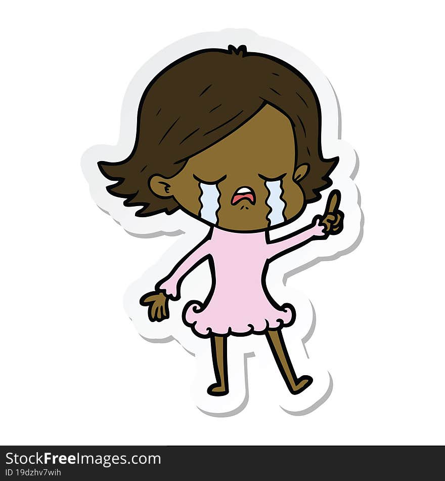 sticker of a cartoon girl crying