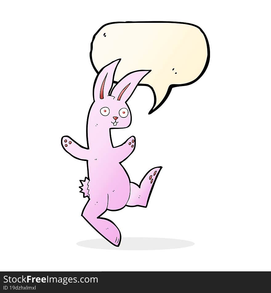 funny cartoon pink rabbit with speech bubble